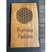 Türschild, Willkommenschild, Haustür, Eiche, CNC gefräst, Blume des Lebens